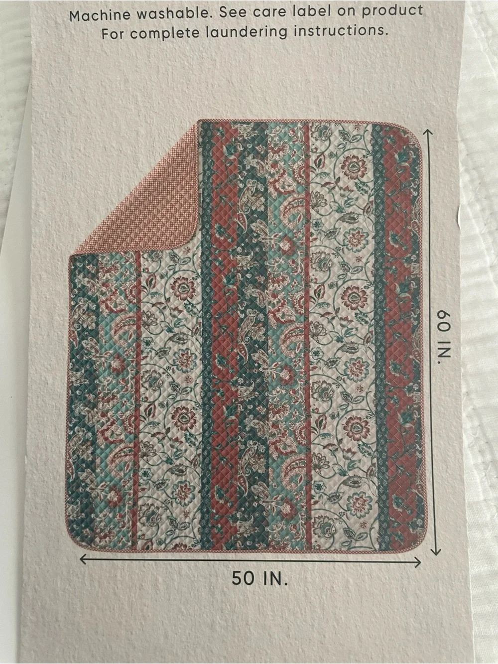 CountryHome Loretta Quilted Throw Blanket Reversible Floral Multicolor 50x60